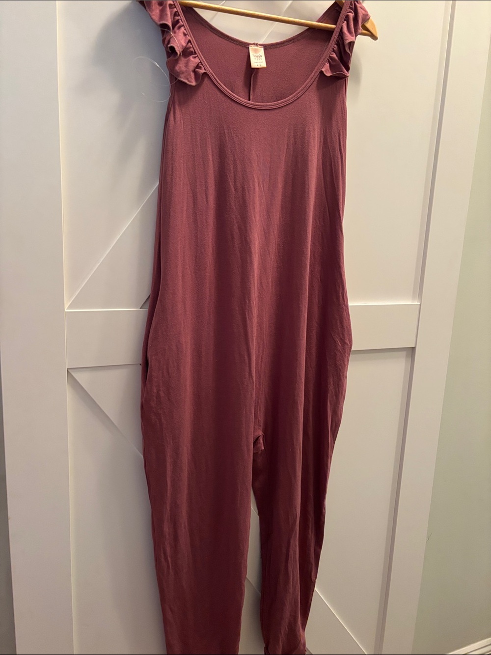 Smash + Tess Ruffle-Shoulder Sleeveless Jumpsuit in Mauve-pink